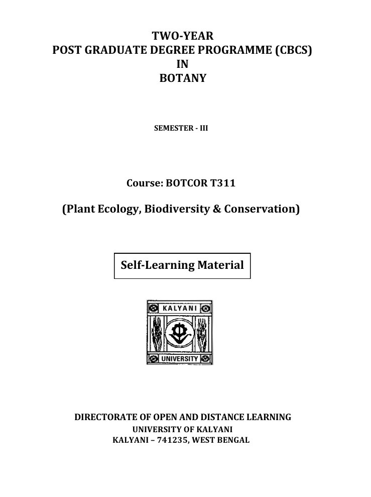 TWO-YEAR  POST GRADUATE DEGREE PROGRAMME (CBCS)  IN  BOTANY