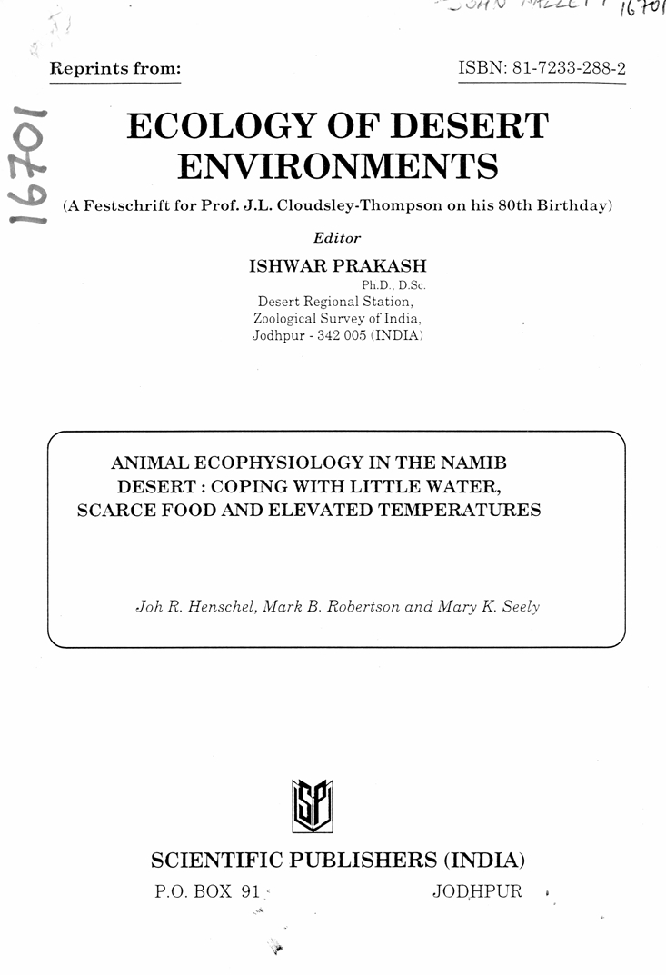 ECOLOGY OF DESERT  ENVIRONMENTS
